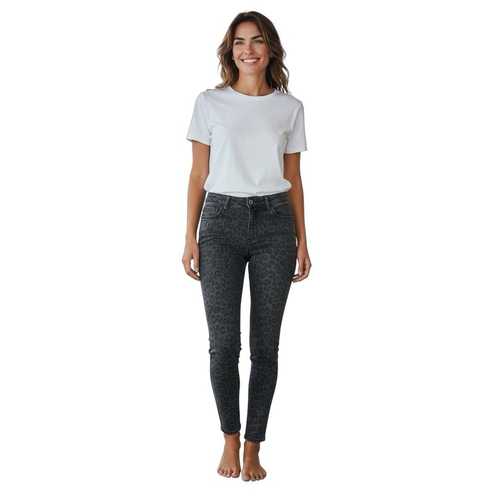 Judy Blue Jeans Womens 15/32 Black Leopard Stretch Skinny Fit Faded Denim Casual